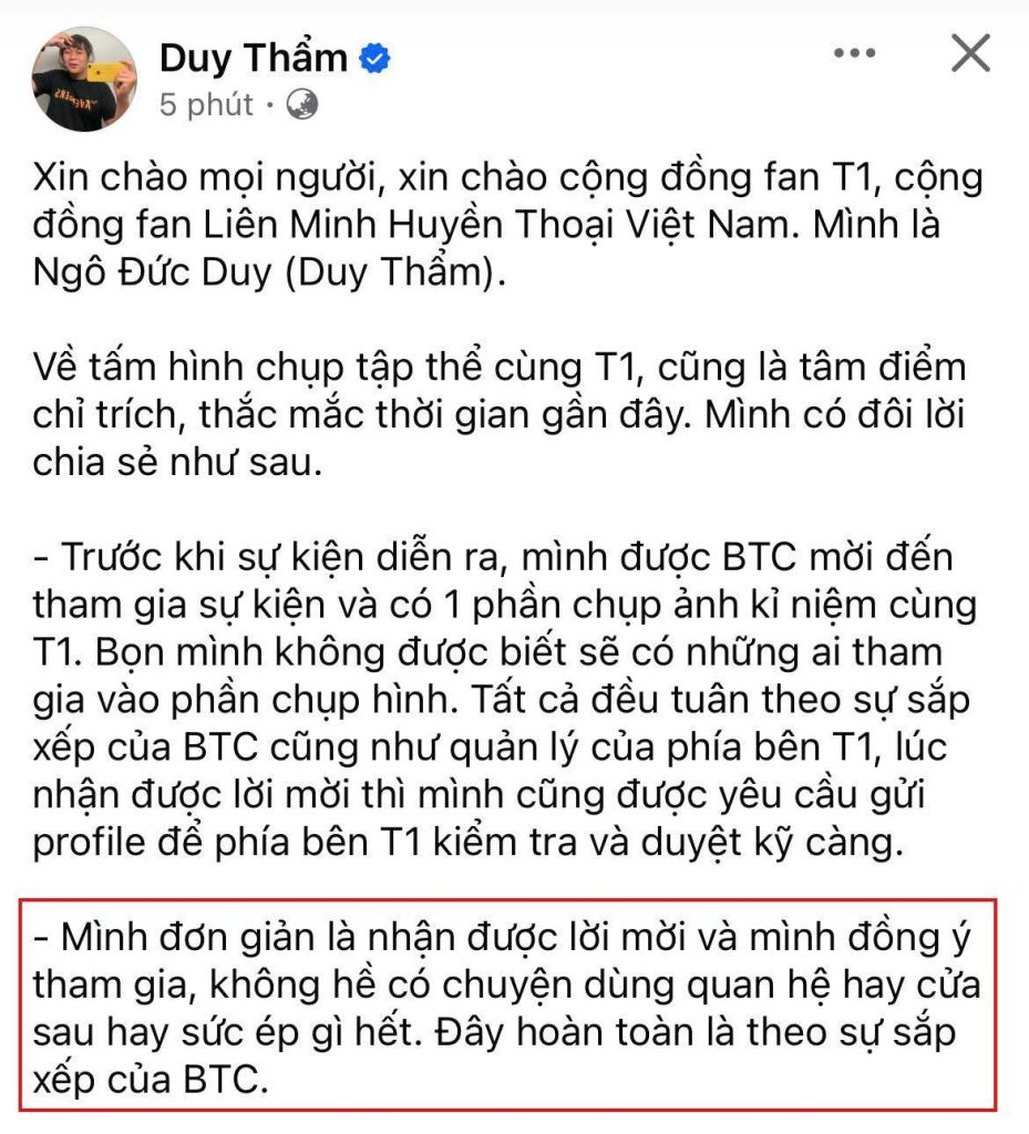 Nam YouTuber chia sẻ bài đính chính trên trang cá nhân.