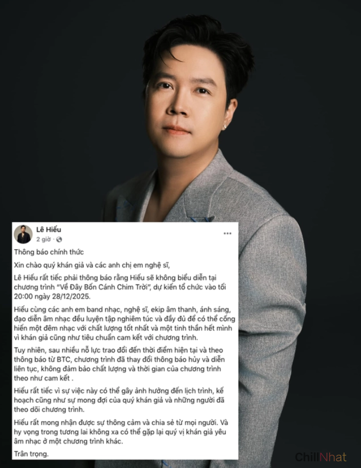 Ca sĩ Lê Hiếu cũng lên tiếng không tham gia chương trình.