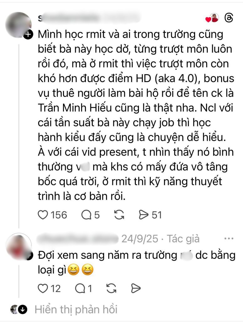 Nhiều bình luận "tố" cô nàng trượt môn, học mãi không chịu tốt nghiệp.