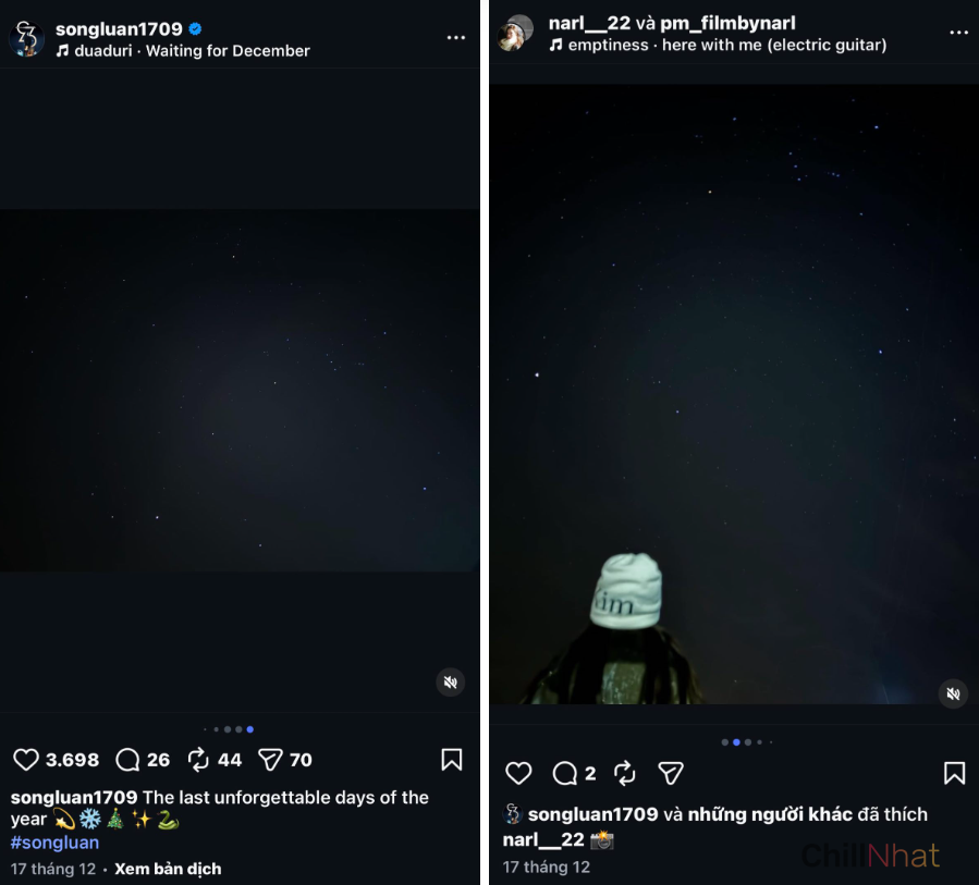 Fan hâm mộ bắt được khoảnh khắc cả hai cùng đăng ảnh về bầu trời sao.