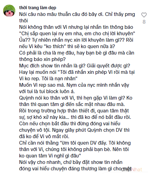 Giang cư mận để lại bình luận trước lời đính chính của Quỳnh tít