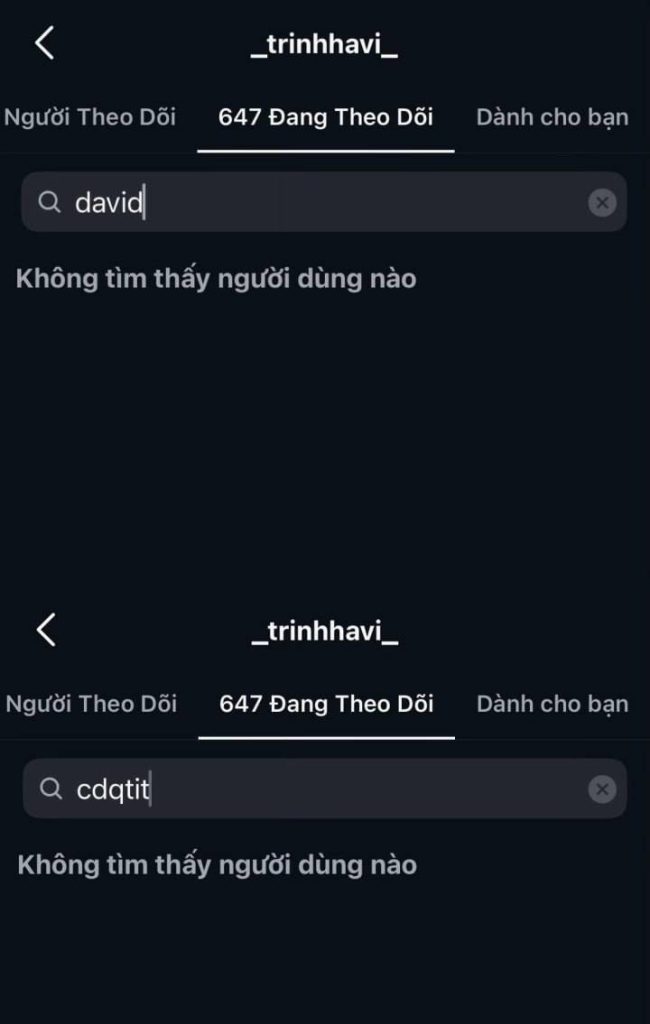 Hà Vi unfollow Quỳnh Tít David Vinh