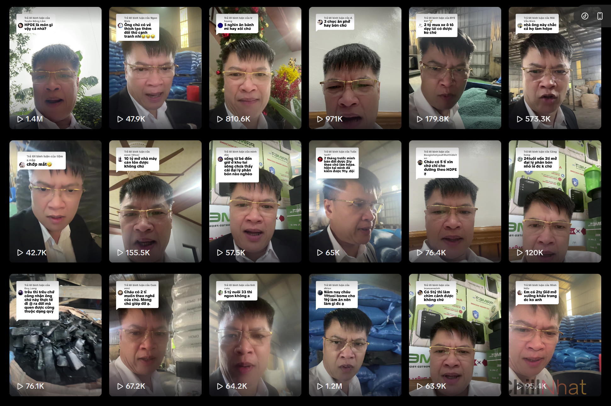 Những video của ông chú nói về HDPE lên tới vài trăm nghìn đến hơn 1 triệu lượt xem