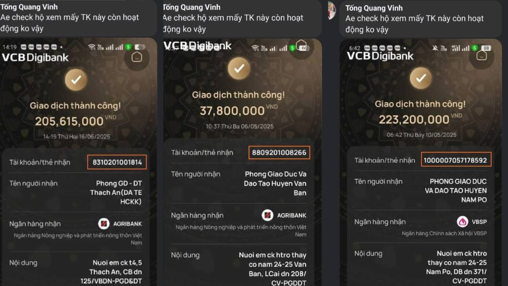 Rất nhiều stk VCB đứng tên hoàng hoa trung