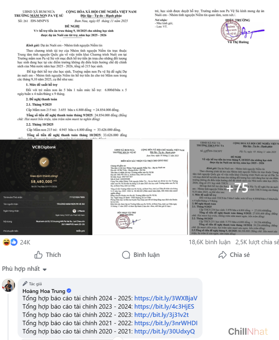 Hoàng Hoa Trung tung hơn 70 tấm bill chuyển khoản và đầy đủ file báo cáo từng năm