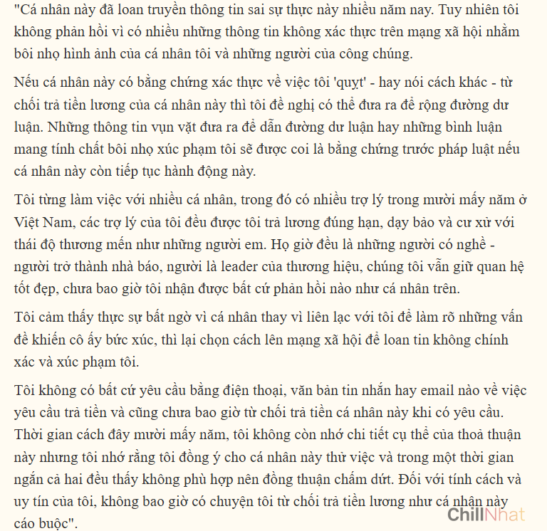 Nguyên văn bài chia sẻ của Hà Anh về sự việc.