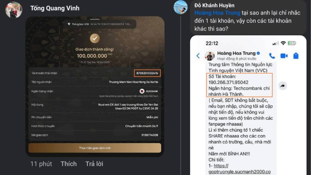 Thêm số tài khoản ngân hàng Techcombank Hoàng Hoa Trung