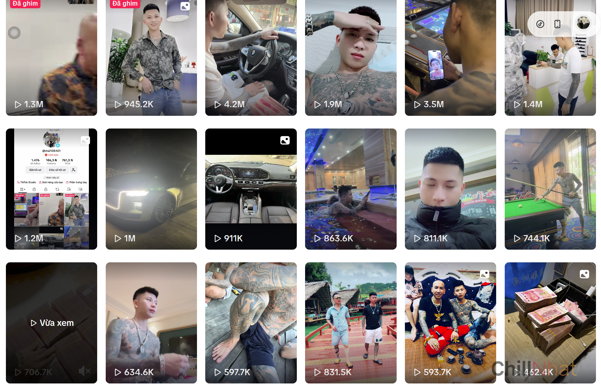 Video cuộc sống xa hoa trên kênh Tiktok của Long Tổng đạt 1 triệu view đến vài triệu view