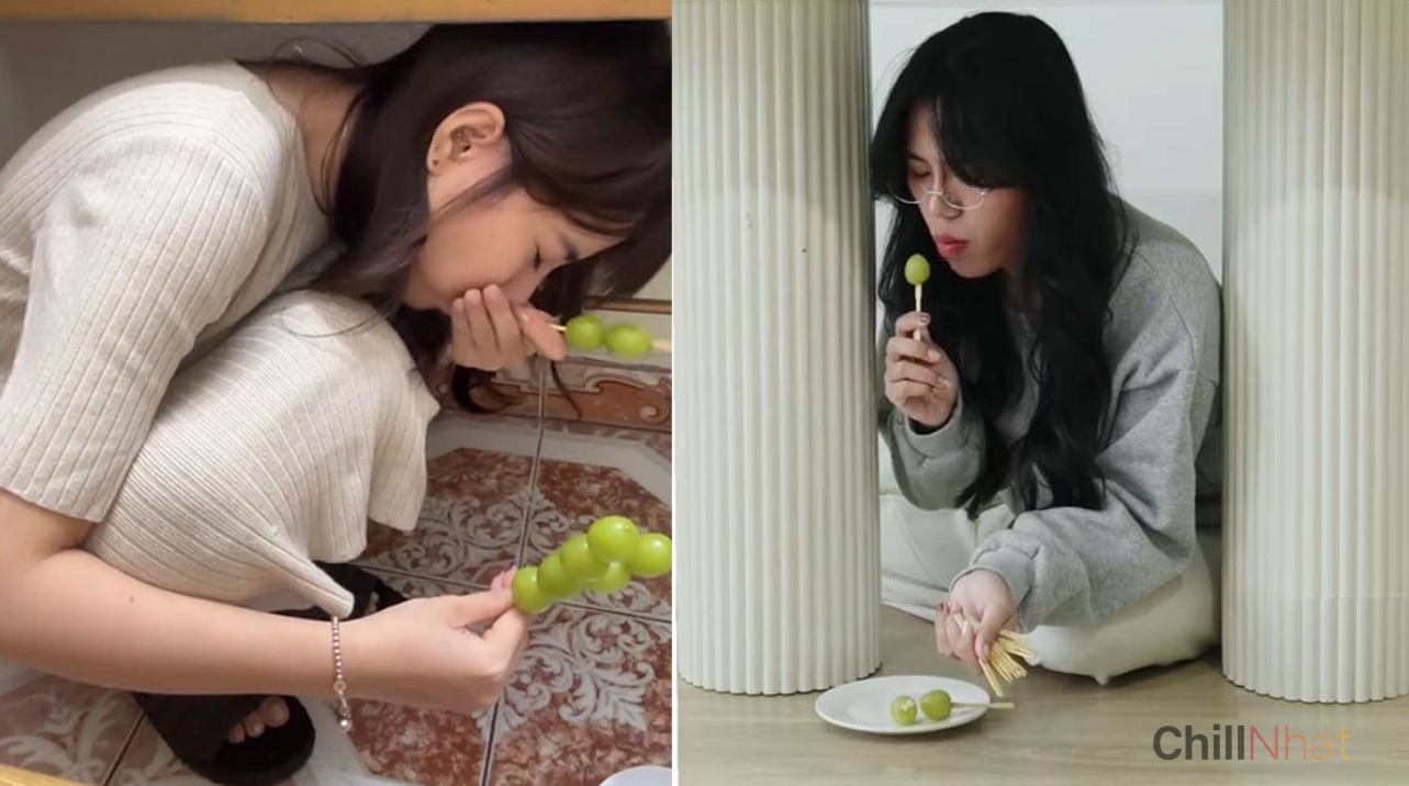 Nhiều netizen sáng tạo ra cách ăn nho dưới gầm bàn khiến CĐM thích thú.