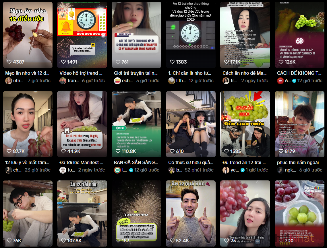 Trước thềm năm mới, MXH bùng nổ trước "Trend ăn 12 quả nho ước nguyện".