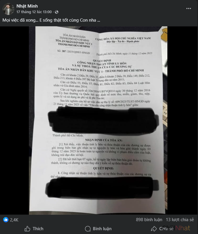 Nhật Minh cũng có những chia sẻ về biến cố của cả hai.