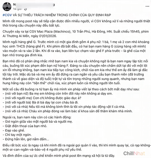 Bài đăng bốc phốt CGV về cách xử lý trong rạp gây lùm xùm trên MXH