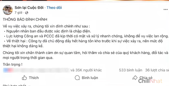 Bài viết của Tiktoker Sơn Lại Cuộc Đời đính chính thông tin vụ cháy