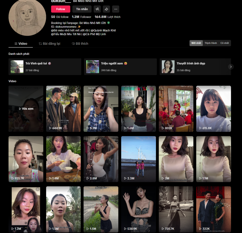 Kênh Tiktok của Bé mèo nhỏ mít ướt