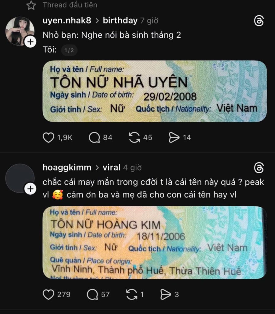 Nhiều bạn trẻ cũng mang họ tên gắn liền với hoàng tộc 